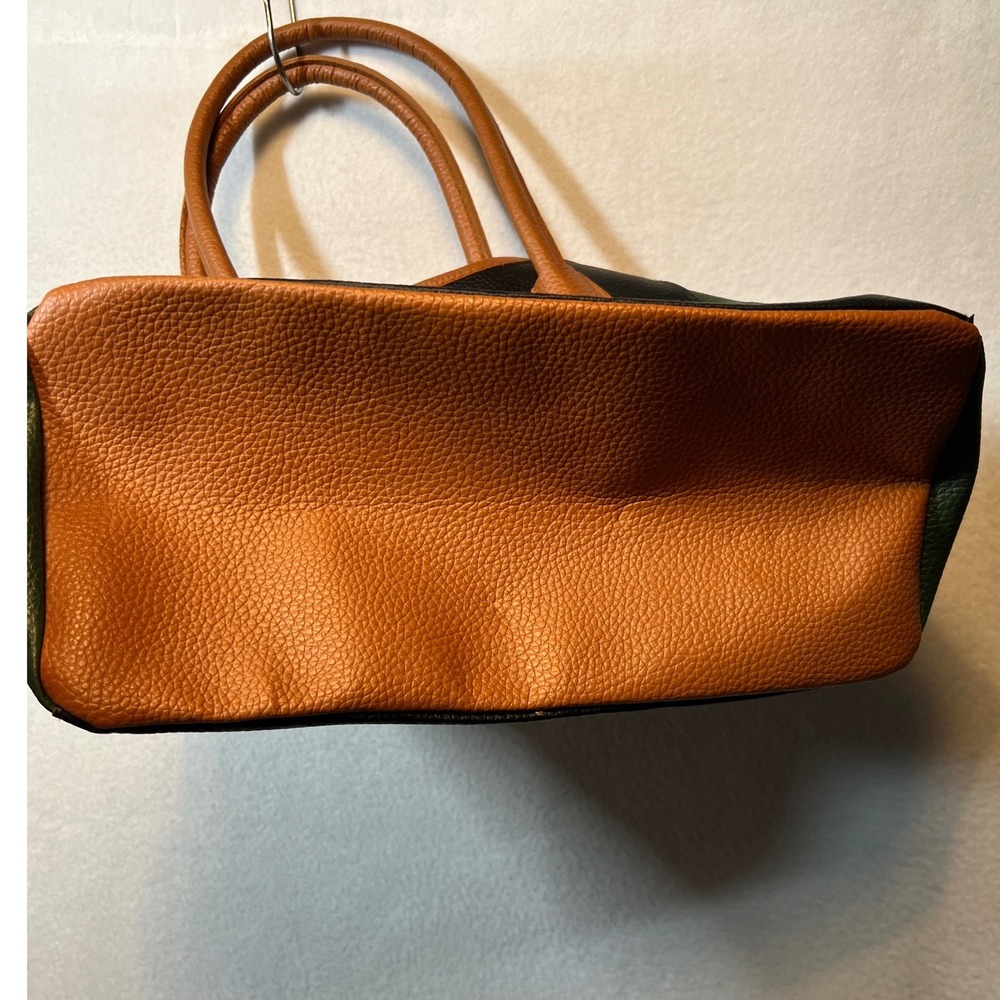 Neiman Marcus‎ Colorblock Tote Bag Brown Black Green Faux Leather Top Handle - Picture 8 of 9